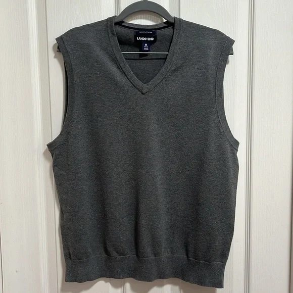 Lands End Mens 100% Supima Cotton V Neck Pullover Sweater Vest Gray Size Medium - Picture 2 of 8